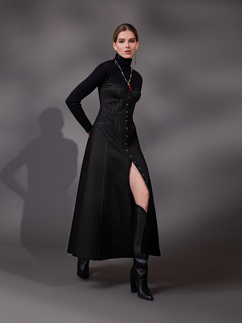 Black Denim Midi Dress, 5