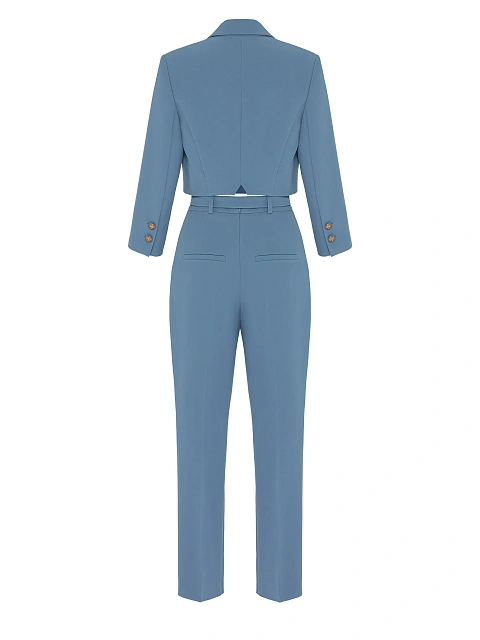 Blue Cropped Jacket & Pants Suit, 2