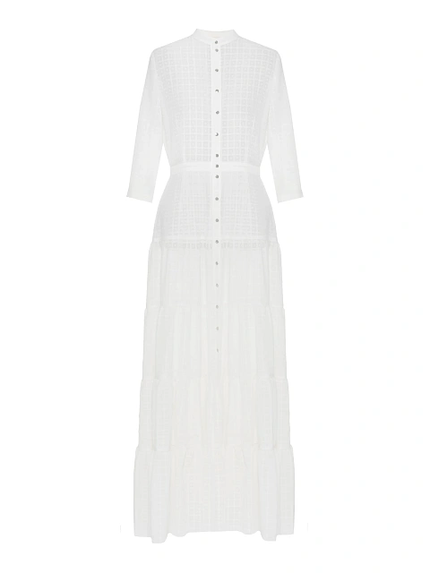White maxi dress made of textured chiffon, 1