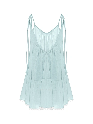 Light Blue Open Back Muslin Mini Dress, 2