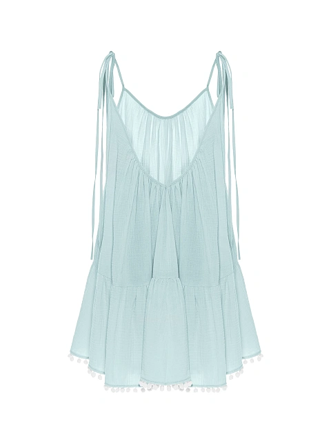 Light Blue Open Back Muslin Mini Dress, 2