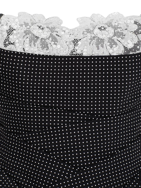 Black Lace Trim Polka Dot Cotton Mini Dress, 4