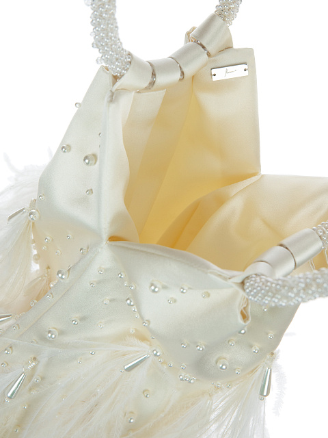 White Silk Pearls & Feathers Small Bag, 3