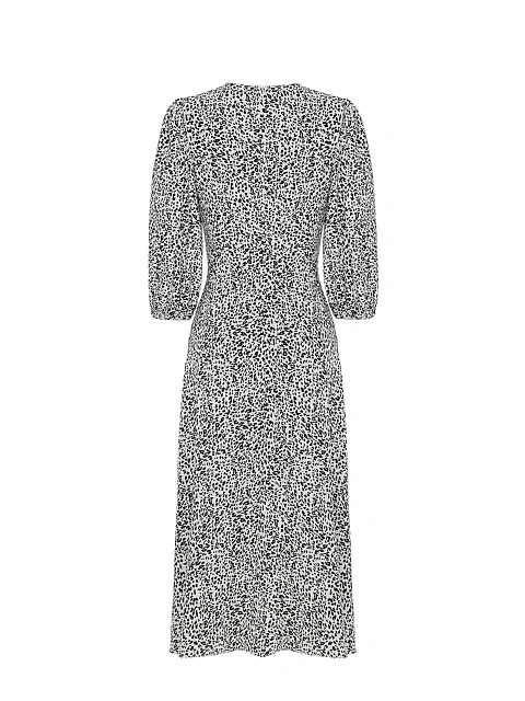 White & Black Printed Lantern Sleeve Midi Dress, 2