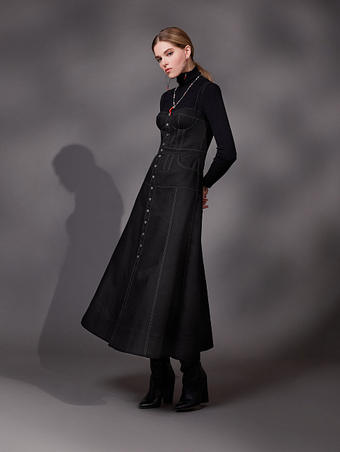 Black Denim Midi Dress, 4