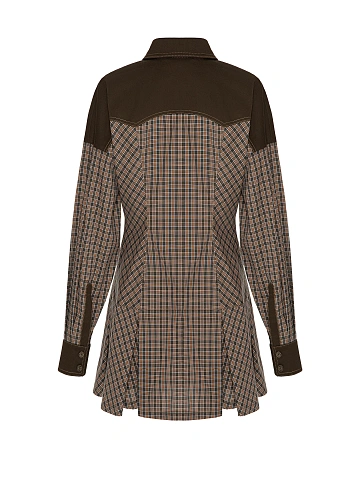 Brown Check Mini Dress With Denim Trim, 2