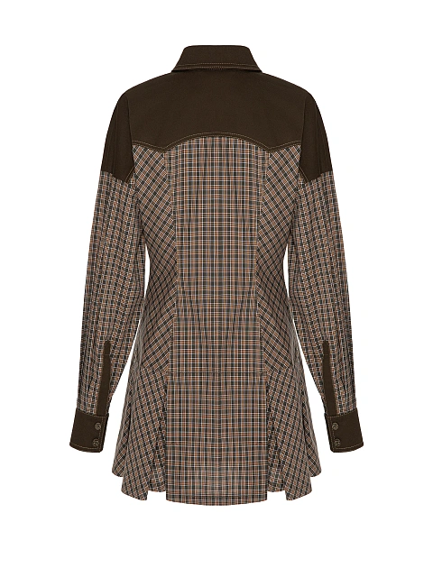 Brown Check Mini Dress With Denim Trim, 2