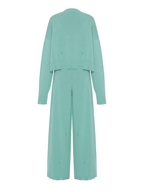 Turquoise Knitted Cardigan, Top & Pants Set, 3