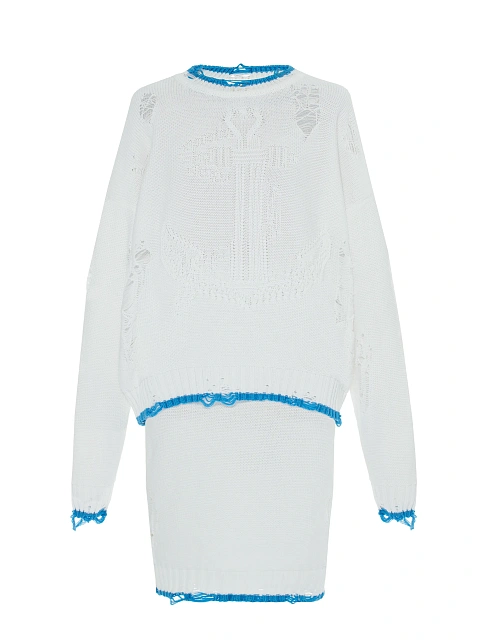 White Jersey Sweater & Midi Skirt Set, 1