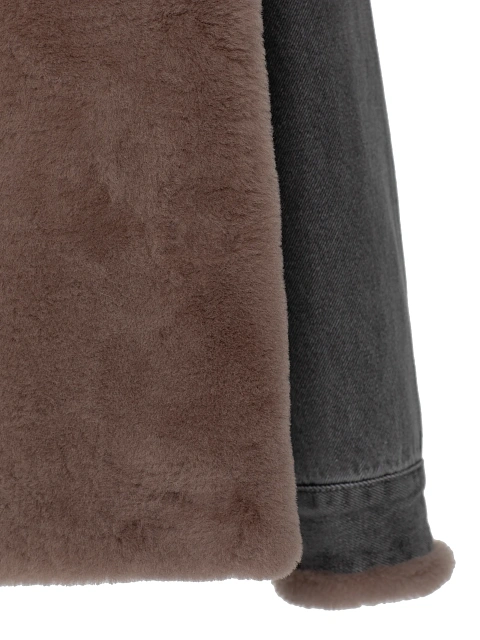 Grey Denim & Brown Shearling Oversized Jacket, 9