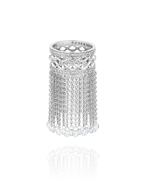 White Gold, Round-cut & Briolette-cut Diamonds Ring, 1