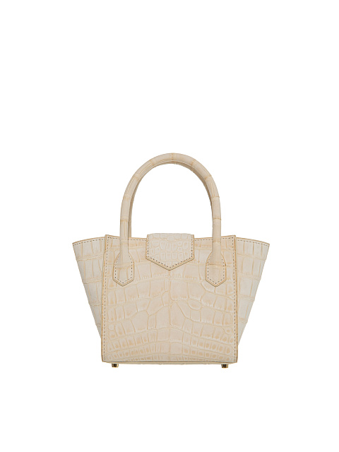 Beige Crocodile Leather Bag With Gilded Silver, 3