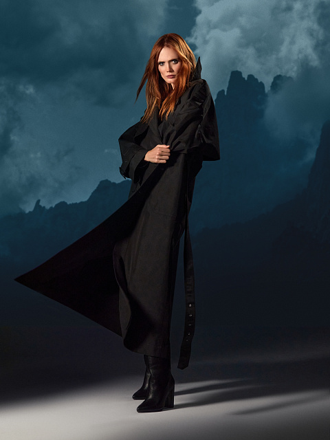 Black Leather Trim Cotton Trench Coat, 8