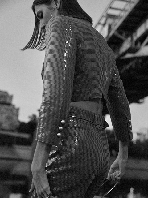 Blue Sequin Denim Pant Suit, 9