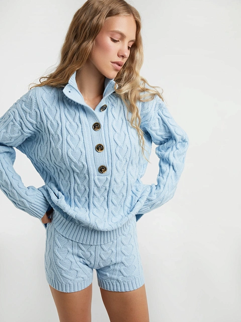 Light Blue Knitted Pullover & Shorts Set, 8