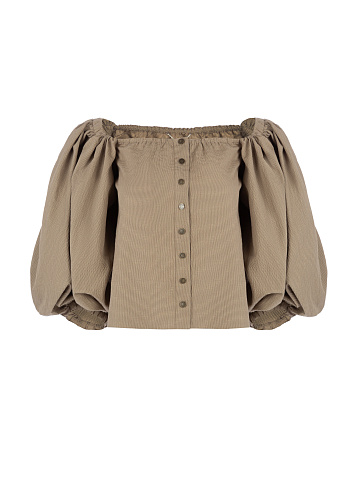 Light Brown Balloon Sleeve Top, 1