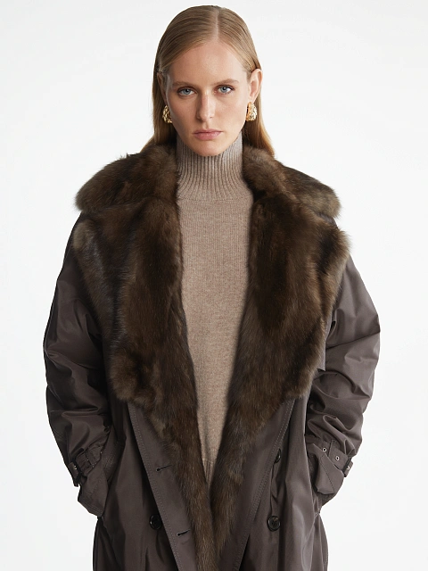 Sable Fur Lined Brown Trench Coat, 4