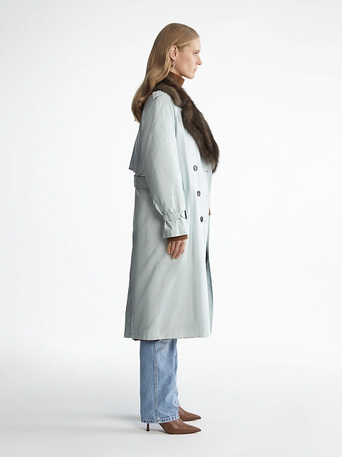 Barguzin Sable Lined Light Blue Trench Coat, 6