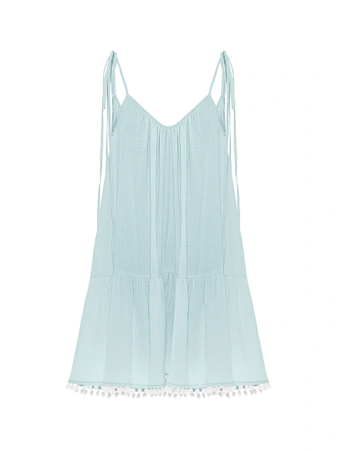 Light Blue Open Back Muslin Mini Dress, 1
