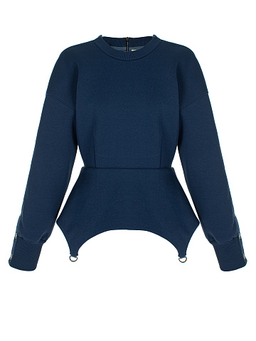 Dark Blue Cotton Peplum Sweatshirt, 1