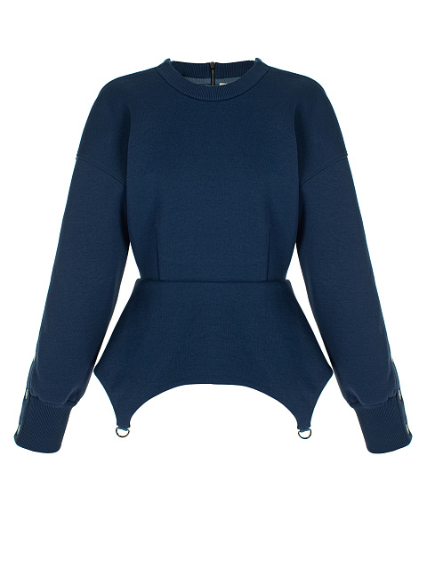 Dark Blue Cotton Peplum Sweatshirt, 1