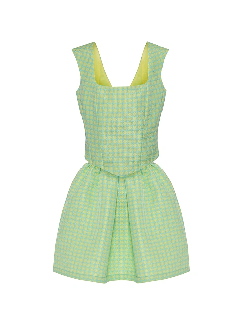 Lime Green Jacquard Top & Mini Skirt Set, 1