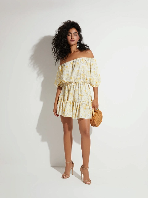 Mini dress with yellow floral print, 5