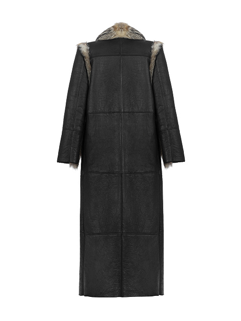 Fox Fur Trimmed Black Shearling Coat, 6