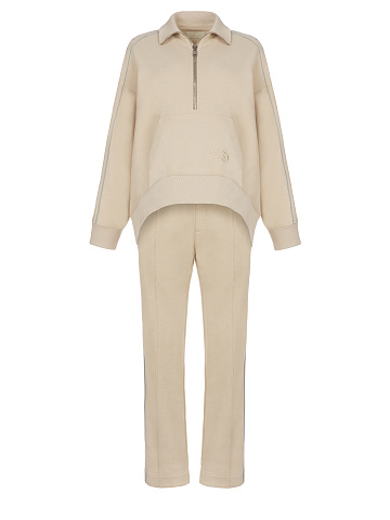 Beige Jersey Set With Grey Embroidery, 1