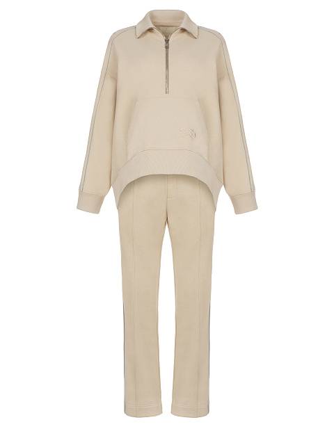 Beige Jersey Set With Grey Embroidery, 1