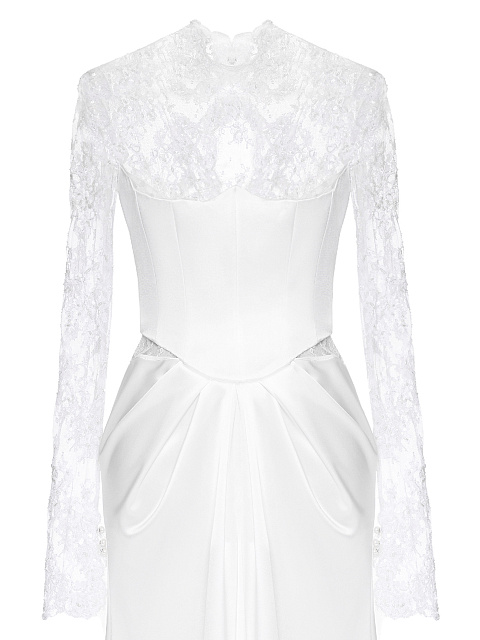 White Lace & Embroidery Silk Maxi Dress, 3