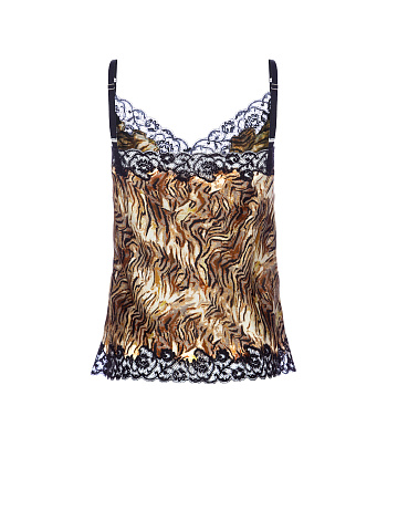 Lace Trimmed Animal Printed Silk Top, 2