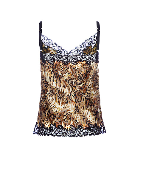 Lace Trimmed Animal Printed Silk Top, 2