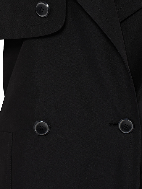 Black Leather Trim Cotton Trench Coat, 3