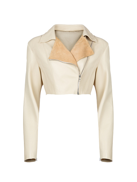 Embroidered Ivory Leather Cropped Biker Jacket, 1