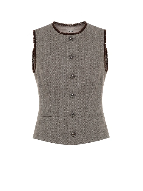 Brown Wool Vest & Midi Skirt Set, 4