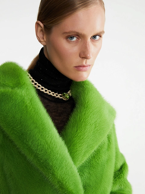Bright Green Mink Fur Coat, 10
