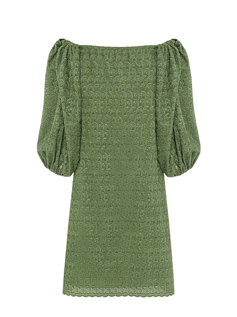 Green dress, straight silhouette, flashlight sleeve, button placket, 2