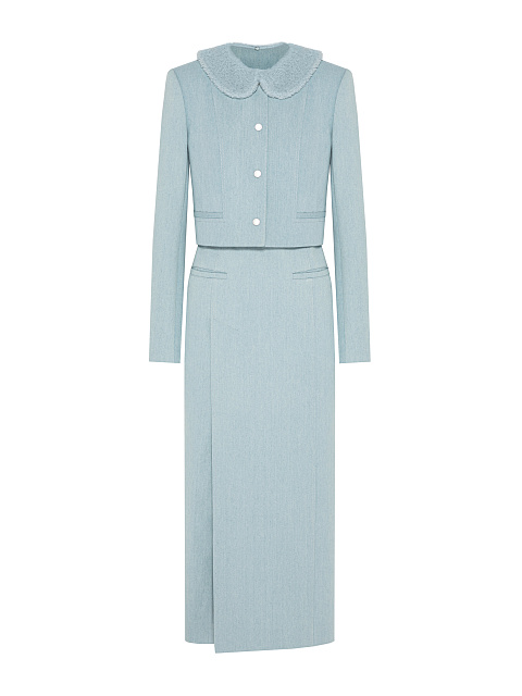 Light Blue Denim Midi Skirt Suit, 1