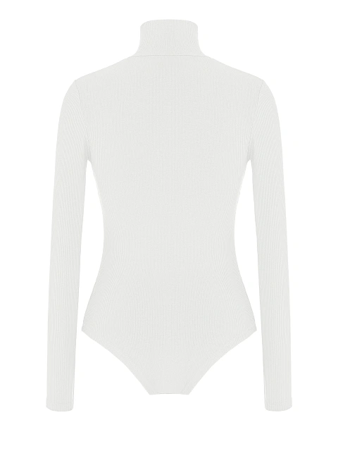 White Cotton Turtleneck Bodysuit, 2