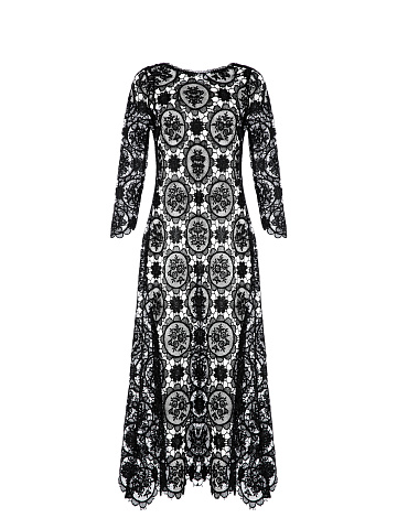 Black Lace Open Back Midi Dress, 1