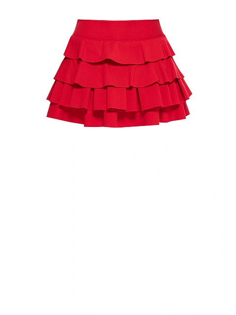 Red Ruffle Jersey Mini Skirt, 1