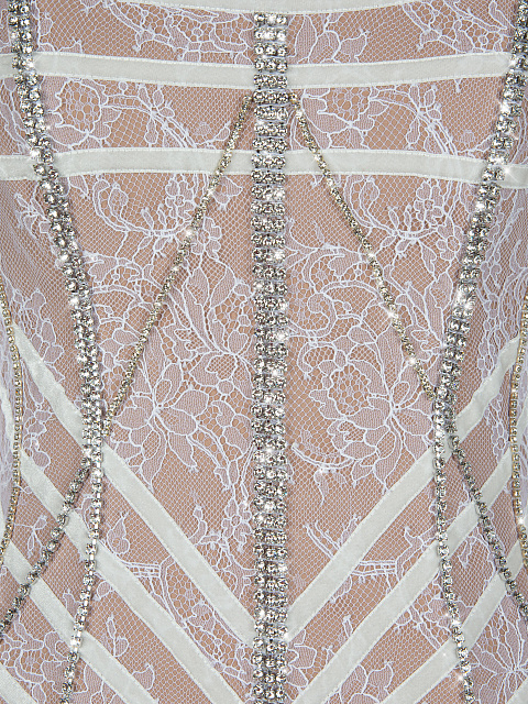White Rhinestones Lace Longsleeve Top, 3 White Rhinestones Lace Longsleeve Top, 3