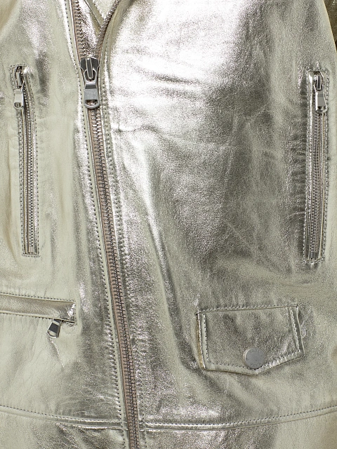 Gold Oversized Leather Biker Jacket, 3