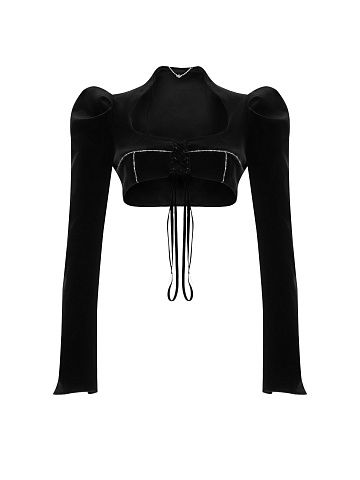 Black Velvet Cropped Blazer, 1