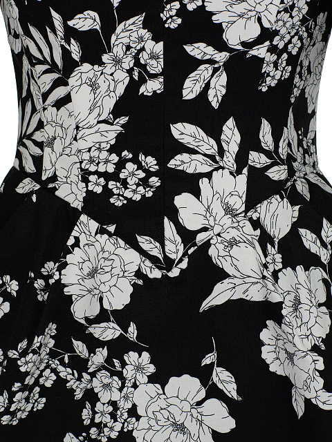 Black & White Floral Print Cotton Mini Dress, 3
