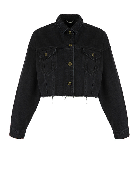 Black Cropped Distressed Denim Jacket, 1