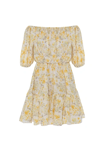 Mini dress with yellow floral print, 1