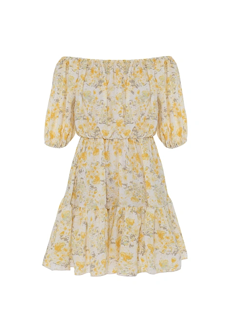 Mini dress with yellow floral print, 1