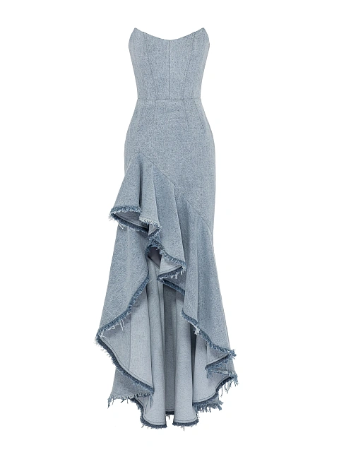Light Blue Asymmetric Tail Maxi Dress, 1